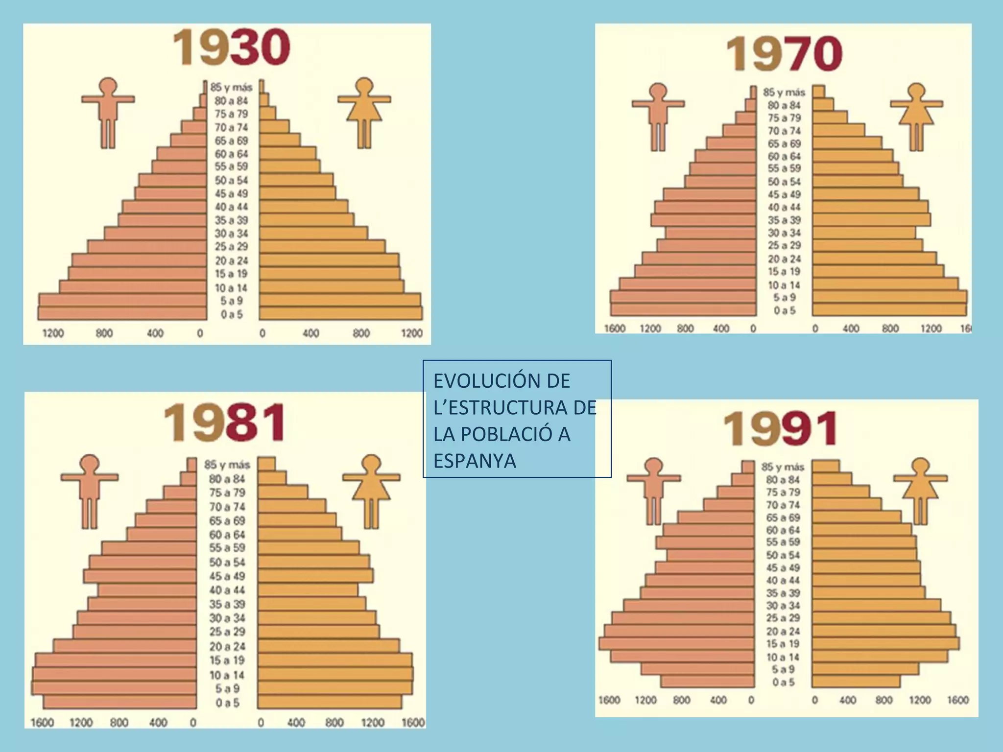 EVOLUCIÓN DE
L’ESTRUCTURA DE
LA POBLACIÓ A
ESPANYA
 