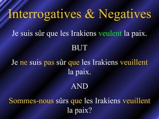 Summary You have learnt to say “some” and “any” using du, de la, de l’, des, de & d’ in simple sentences based on Verbs in the Present Tense 