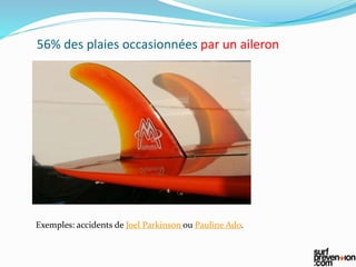 56% des plaies occasionnées par un aileron
Exemples: accidents de Joel Parkinson ou Pauline Ado.
 
