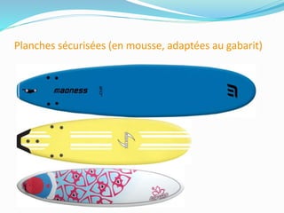Planches sécurisées (en mousse, adaptées au gabarit)
 