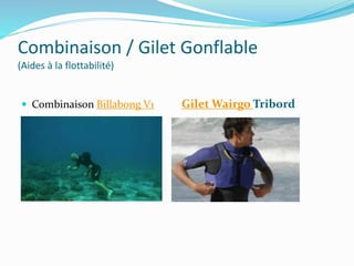 Combinaison / Gilet Gonflable
(Aides à la flottabilité)
Gilet Wairgo Tribord Combinaison Billabong V1
 
