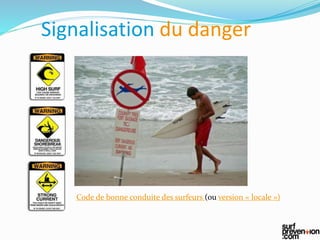 Signalisation du danger
Code de bonne conduite des surfeurs (ou version « locale »)
 