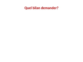 Quel bilan demander?
 