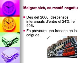 Malgrat això, es manté negatiu Des del 2008, descensos interanuals d’entre el 24% i el 40% Fa preveure una frenada en la caiguda. 