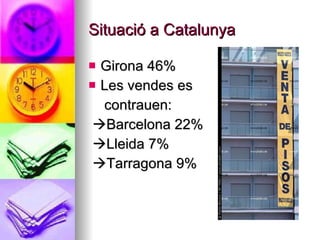 Situació a Catalunya Girona 46% Les vendes es contrauen:  Barcelona 22%  Lleida 7%  Tarragona 9% 