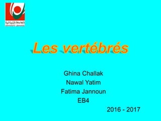 Ghina Challak
Nawal Yatim
Fatima Jannoun
EB4
2016 - 2017
 