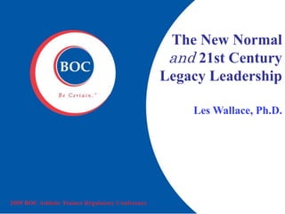 2009 BOC Athletic Trainer Regulatory Conference
The New Normal
and 21st Century
Legacy Leadership
Les Wallace, Ph.D.
 