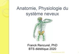 1
Anatomie, Physiologie du
système neveux
Franck Rencurel, PhD
BTS diététique 2020
Franck Rencurel 2020
 