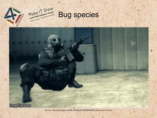 Source: http://benigoat.tumblr.com/post/100306422911/press-b-to-crouch
Bug species
 