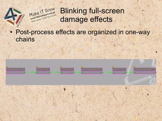 Blinking full-screen
damage effects
● Post-process effects are organized in one-way
chains
 