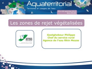 Les zones de rejet végétalisées
Goetghebeur Philippe
Chef du service rural
Agence de l’eau Rhin Meuse
 