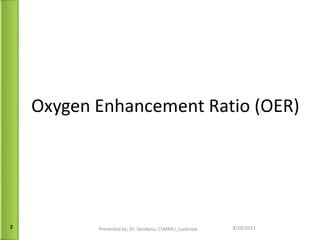Oxygen Enhancement Ratio (OER) 09/13/11 Presented by: Dr. Vandana, CSMMU, Lucknow 