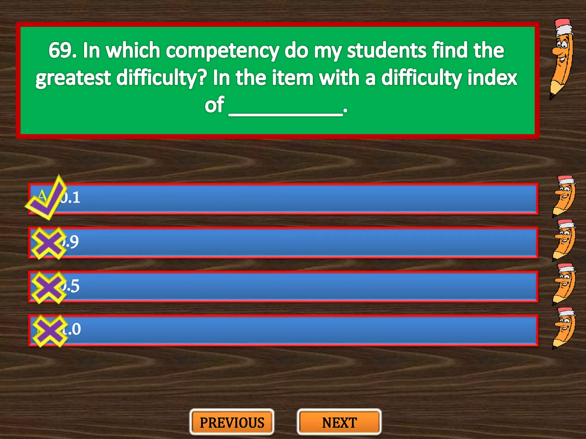 A. 0.1
C. 0.5
B. 0.9
D. 1.0
PREVIOUS NEXT
 