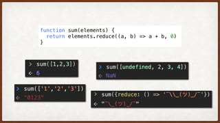 function sum(elements) {
  return elements.reduce((a, b) => a + b, 0)
}
 