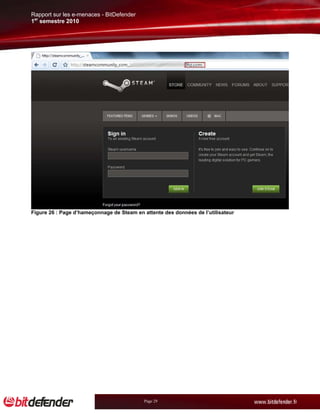 Rapport sur les e-menaces - BitDefender
1er semestre 2010




Figure 26 : Page d’hameçonnage de Steam en attente des données de l’utilisateur




                                           Page 29
 