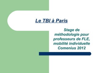 Le TBI à Paris
            Stage de
       méthodologie pour
       professeurs de FLE,
       mobilité individuelle
         Comenius 2012
 