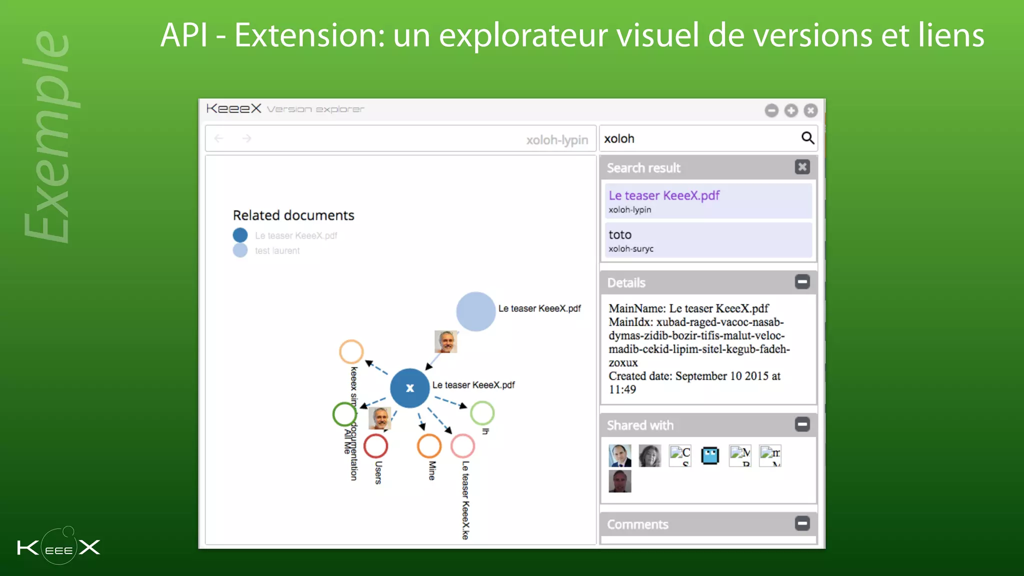 API - Extension: un explorateur visuel de versions et liens
Exemple
 