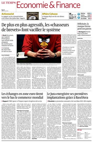 Economie&FinancePage 13
Jeudi11avril2013
SMI
7771,37 +1,53%
Euro Stoxx 50
2661,62 +2,56%
En vue
Apple 13
China Haidian 13
Disney 13
ETA 13
Eterna 13
Julius Baer 19
Reyl 19
Richemont 13
Rosan 13
Rovio 13
Swatch Group 13
Swiss 15
Actionnariat
Le rapport sur les rémunérations
a été refusé chez Julius Baer Page 19
AFP
AffaireCahuzac
La banque Reyl sort de son silence
Page 19
Dollar/franc 0,9333
Euro/franc 1,2186
Baril Brent/dollar 105,65
Once d’or/dollar 1575
LeJuraenregistresespremières
implantationsgrâceàBaselArea
> Résultats La promotion cantonale a tiré son bilan 2012: 450 emplois
Le Jura obtient les premiers
fruits de son alliance avec Basel-
Area. Après deux saisons sans ré-
sultats – en fait, la seule implanta-
tion s’est étiolée en cours de route
–, l’année 2012 marque un tour-
nant. Six sociétés étrangères (sur
les 14 implantations) sont issues
de la collaboration du canton avec
ses voisins bâlois, selon les résul-
tats de la promotion économique
présentés mercredi à Porrentruy.
Parmi elles figurent la société
moscoviteRosanTechnologies,qui
ambitionne d’établir un site de
production de ses cartes bancaires
haut de gamme à Bassecourt, et la
société française Assi Meca, qui fa-
brique des fermoirs de boucle
d’oreille innovants.
«Nous sommes satisfaits que
cela démarre avec BaselArea, a in-
diqué Michel Probst, ministre de
l’Economie, même si nous ne le
sommes pas tout à fait du point de
vue du nombre et des emplois.»
Celui-ci s’est toutefois dit person-
nellement favorable à une recon-
duction du partenariat en 2014
avec l’organe de promotion exo-
gène, qui coûte 250000 francs par
année au canton du Jura.
Parmi les projets de cet organe
supracantonal figure notamment
l’établissement d’un outil immo-
bilier commun aux trois cantons.
«A mon sens, c’est une première.
Cette base de données est en train
d’être constituée et la plateforme,
qui recensera tous les terrains et
locaux disponibles, sera opéra-
tionnelle cet été, précise Jean-
Claude Lachat, délégué à la Pro-
motion économique. Voir s’il
trouve des locaux vides, c’est sou-
vent la priorité des investisseurs et
c’est donc une manière de répon-
dre à leurs attentes.»
Mainmise horlogère
Après des années exceptionnel-
les (comme les 700 emplois de
Swatch Group à Boncourt via sa fi-
liale ETA), les résultats sont «reve-
nusàlanormale»en2012.Ainsi,la
Promotion économique juras-
sienne a accompagné 49 entrepri-
ses et permis la création de 436
postes de travail dans un horizon à
cinq ans (615 en 2011). Les projets
soutenus devraient générer
51 millions de francs d’investisse-
ments.
Si d’un côté on se félicite de ce
Jura qui bénéficie de l’envolée hor-
logère,del’autreonconstatequela
mainmise des groupes horlogers
s’accentue sur les sites de produc-
tion: Swatch Group (avec Simon &
Membrez,Termiboîtes,etc.),Riche-
mont(avecDonzé-Baume,VV,etc.)
ou très récemment le groupe Fos-
sil. Face à cet exode des centres de
décision, Jean-Claude Lachat se
veut rassurant: «Ces rachats ont
permis d’accroître ensuite le nom-
bre d’emplois de ces sites.»
Quant à la diversification sou-
haitée par les autorités, elle piétine
quelque peu, puisque les nou-
veaux domaines porteurs (techno-
logies médicales, cleantech, infor-
matique) ne représentent que 31%
des créations d’emplois annon-
cées. Marie-Laure Chapatte
Leséchangesenzoneeurotirent
verslebaslecommercemondial
> Rapport L’OMC ignore si l’import-export récupérera de la crise
Anémie, atonie, apathie, ralen-
tissement, etc. Voilà le catalogue
lexical employé mercredi par l’Or-
ganisationmondialeducommerce
(OMC)pourapprécierleniveaudes
échanges internationaux en 2012
et anticiper leur évolution cette an-
née. «Les défauts structurels des
économies révélés par la crise n’ont
pas totalement été corrigés», ré-
sume Pascal Lamy, directeur géné-
ral de l’entité basée à Genève. Bilan:
l’an passé, la croissance du com-
merce mondial s’est affaiblie à 2%,
contre 5,2% les douze mois précé-
dents.SelonPascalLamy,ilfauts’at-
tendreàunexerce2013similaire.
Les économistes de l’OMC ta-
blent cette année sur une progres-
siondeséchangestransfrontaliersà
environ 3,3%, soit en deçà de la
moyenne de 5,3% observée depuis
1992 et en recul par rapport aux
prévisions antérieures. Il y a un an,
le chiffre de 5,6% avait été articulé
pour2013,puisréviséà4,5%ensep-
tembredernier.«Lamenacedupro-
tectionnisme est plus présente que
jamais», prévient Pascal Lamy. Rai-
son pour laquelle, insiste-t-il, le
bouclage du paquet de négocia-
tions pour la conférence minis-
térielle de Bali constitue une al-
ternative idéale aux politiques
budgétaires jusqu’ici stériles et aux
éventuelles mesures à venir, «sans
doutemoinsconventionnelles».
Nationalismeéconomique
Par ailleurs, les spécialistes de
l’OMC ne savent pas quand – ou si –
la croissance retrouvera sa ten-
dance(6%)d’avant-crise.«Ilfaudrait
pour cela que le commerce con-
naisseunepérioded’expansiontrès
rapide, ce qui semble peu probable
dans un avenir proche», indiquent-
ils dans leur rapport. Toutefois, le
volume de marchandises et de ser-
vices échangés devrait avoisiner les
5% dès 2014. Et «à un moment
donné dans l’avenir», précise le do-
cument, il dépassera de nouveau la
moyennesurvingtans,«neserait-ce
que parce que cette dernière dimi-
nue avec chaque année de crois-
sancefaible».
D’après les calculs de l’OMC, les
relations commerciales intracom-
munautaires alourdissent le bilan
des échanges mondiaux. «La con-
traction de 2012 est en grande par-
tie imputable à l’Europe, malgré
une compensation due à l’amélio-
ration des conditions, notamment
d’emploi, aux Etats-Unis», signale
Patrick Low, économiste en chef. Et
Pascal Lamy d’ajouter: «La crois-
sance dans l’Union européenne
[UE]nevapasbondird’icià2015.Le
travail d’ajustement structurel en
coursprendrabeaucoupdetemps.»
La zone euro, avec son taux de chô-
mageavoisinantles12%etuneAlle-
magnequirésistemieuxquelesna-
tions voisines, représente 32% des
importations mondiales. En ex-
cluant le commerce intra-UE, ce
poids se réduit à 15%. Résultat: sans
leséchangesentreles27paysmem-
bres, la contraction de la croissance
mondialepassede2%à3,2%.
L’Afrique est en revanche la ré-
gion à s’en être le mieux sortie en
2012, avec une croissance de 6,1%
de ses exportations. «Et un PIB en
hausse de 9%, ce qui signifie que
quelquechoseestentraindesepas-
ser là-bas, qu’il nous faut encore
comprendre», relève Patrick Low.
Uneobservationquitendàdémon-
trer le découplage «durable», selon
l’OMC, de croissance entre les pays
industrialisés (la moitié du PIB
mondial) et des pays émergents.
DejanNikolic
Deplusenplusagressifs,les«chasseurs
debrevets»fontvacillerlesystème
> Droit Désormais,
une majorité
d’entreprises
sans activité réelle
attaquent
des sociétés pour
violation de brevet
> Le laxisme
des Etats-Unis
est mis en cause
Anouch Seydtaghia
C’est un jeu d’apparence ano-
dine, parmi les dizaines de milliers
que compte l’App Store d’Apple. Un
jeu,Jetez-vousàl’eau(Where’sMyWa-
ter en anglais), édité par Disney, qui
consiste à guider Swampy l’alliga-
tor dans les égouts. Mais c’est sur-
tout le symbole de la lutte tous azi-
muts que mènent les patent trolls,
ou «chasseurs de brevets». Des en-
treprises sans aucune activité com-
merciale,etdontl’uniquebutestde
gagner de l’argent en attaquant des
sociétés pour violation de brevet.
Spécialiste en la matière, l’entre-
prise Lodsys, basée au Texas, visait
ainsi en justice la semaine passée
Disney pour violation de brevet
pour le système de micropaiement
au sein de son jeu. Ces attaques se
multiplient: selon une étude pu-
bliée mardi, la majorité des procé-
dures pour violation de brevet est
désormaislefaitde«chasseurs».
En 2012, aux Etats-Unis, 56% des
poursuitesenjusticeliéesàdesbre-
vets ont été lancées par des sociétés
sans activité commerciale. La pro-
portion était de 40% en 2011 et de
24,5% en 2007, selon l’étude pu-
bliée par l’Université de Californie
et l’entreprise Lex Machina. Au to-
tal, 13 000 plaintes portant sur
30 000 brevets ont été analysées.
Les auteurs de l’étude de 109 pages
notent que parmi les entités qui
lancent le plus de poursuites, neuf
sur dix sont des patent trolls, une
seule ayant des activités commer-
ciales.
Symbole de ce type d’attaquants,
Lodsys avait, dès 2011, lancé des
poursuitescontreRovio(éditeurdu
jeu Angry Birds), Atari et Electronic
Arts. En arguant que, malgré les di-
res d’Apple, celle-ci ne détenait pas
toutes les licences sur les brevets de
micropaiementauseindesapplica-
tions. Apple a eu beau tenter de
protéger les développeurs, ils se re-
trouvent seuls face à Lodsys. La-
quelle gagne de l’argent: en octo-
bre, la firme texane affirmait que
150 développeurs visés avaient ac-
cepté de la rémunérer. Lodsys ré-
clame à ses victimes une commis-
sion de 0,575% sur chaque micro-
achat effectué au sein d’une
application.
Le phénomène prend de l’am-
pleur. «Il y avait auparavant des cas
isolés, tel le fabricant du Blackberry
qui avait dû verser, en 2006 déjà,
600 millions de dollars à un patent
troll. Mais cela devient systémati-
que, explique Michel Jaccard, asso-
cié de l’étude id est avocats à Lau-
sanne et spécialisé dans les
nouvelles technologies. Il existe un
marché d’occasion pour certains
brevetsdontlavaliditéjuridiqueest
discutable, où se nourrissent les pa-
tent trolls. Leur seul but est de ran-
çonner des utilisateurs qui le plus
souventsontdebonnefoi.»
Les «chasseurs de brevets» ga-
gnent-ils souvent lorsque le cas est
tranché par un tribunal? «Selon
une étude, et ce n’est qu’une étude
parmi d’autres, entre 2005 et 2008,
lestrollsontgagnédans29%descas,
les entreprises «productrices» dans
41% des cas», explique Philippe
Baechtold, directeur de la division
Droit des brevets à l’Organisation
mondiale de la propriété intellec-
tuelle (OMPI) à Genève. Et de pour-
suivre: «Nous constatons aussi que
la question des patent trolls et de
leur rôle est débattue plus souvent
que par le passé. Mais la question
est peut-être plus aiguë dans des
domaines où la densité de brevets
est plus élevée (comme dans le sec-
teur de la téléphonie mobile) ou
lorsque nous sommes en présence
de cas qui pourraient tomber sous
lecoupdudroitdelaconcurrence.»
«Souvent, des entreprises atta-
quées préfèrent payer 2 cents par
logiciel ou produit plutôt que de
s’engagerdansunedéfenseenjus-
tice qui peut leur coûter entre 3 et
10 millions de dollars aux Etats-
Unis», poursuit Michel Jaccard.
Pour l’avocat, les grands acteurs
du high-tech ont leur part de res-
ponsabilité. «Lorsque Google a ra-
cheté en 2011 Motorola Mobility
pour 12,5 milliards de dollars,
c’était avant tout pour acquérir
plusieurs milliers de ses brevets. Il
yaunecourseentrelesacteursqui
veulent utiliser les brevets de ma-
nièredéfensive.Etcelaattisel’inté-
rêtdes trolls.»
Comment maîtriser les trolls?
«Une solution serait que les autori-
tés américaines soient plus strictes
lors de l’attribution des brevets,
poursuit l’avocat. Mais ces bureaux
sont souvent rémunérés en fonc-
tion du nombre de brevets accep-
tés…» L’OMPI travaille sur plusieurs
programmes pour améliorer la
qualitédesbrevetsetdesdemandes
pourceux-ci.
Rovio, créateur du jeu «Angry Birds», avait été attaqué en 2011 par Lodsys pour violation de brevet. Cataloguée
comme «patent troll» typique, la société multiplie les poursuites contre les concepteurs de jeux. ARCHIVES
REUTERS/BOBBYYIP
«Il existe un marché
d’occasion pour
certains brevets dont
la validité juridique
est discutable»
Déficitaire,la
marqueEterna
perdsonpatron
> Horlogerie Patrick
Kury et un autre
cadre démissionnent
Bastien Buss
La marque horlogère Eterna, en
mains du groupe China Haidian,
doit faire face à un double départ.
Son patron Patrick Kury a donné sa
démission. Tout comme David Val-
lata,vice-présidentdelasociétéba-
sée à Granges (SO). Samir Merda-
novic, directeur technique de
l’entreprise, a été nommé vice-pré-
sident et responsable des activités
opérationnelles. La recherche d’un
nouveau patron a débuté, China
Haidian voulant se donner le
temps de trouver le candidat idéal,
selon Eterna. La marque, acquise
pour 22,9 millions de francs en
2011, n’a pas dévoilé les raisons de
ces démissions. Les deux dirigeants
étaient en désaccord avec la straté-
gie du conseil d’administration du
nouveau propriétaire, selon des
sources internes. Eux voulaient ac-
croître la part de mouvements
mécaniques dans la collection
d’Eterna (10%) et ainsi réduire la
dépendance aux calibres délivrés
parSwatchGroup.ChinaHaidiana
jugé cette approche trop onéreuse,
préférant se focaliser sur le redres-
sement de l’entreprise.
Déficit réduit
En 2010, une année avant le ra-
chat à la société de participations
familiales allemandes Porsche Be-
teiligungen,lamarqueavaitessuyé
une perte nette de 20,6 millions de
francs. L’an passé, le déficit a été
réduit à 8,3 millions, pour des ven-
tes de 11,7 millions, selon le rap-
port de gestion de China Haidian
paru récemment. Ce groupe com-
prendaussilamarquesuisseCodex
et les chinoises Rossini et Ebohr.
 