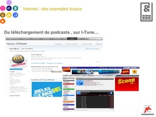 Internet : des exemples locaux Du téléchargement de podcasts , sur I-Tune… 