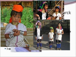 Si può mettere alla prova Lamarck Le donne dell’etnia Padaung viene allungato artificialmente il collo con ‘applicazione di anelli fin da bambine Il collo lungo è considerato segno di bellezza Nonostante ciò le bambine Padaung continuano a nascere col collo normale Esperimenti simili sono stati condotti sui topi L’unico caso controverso è quello del rospo ostretico su cui torneremo in seguito I caratteri acquisiti non si ereditano  