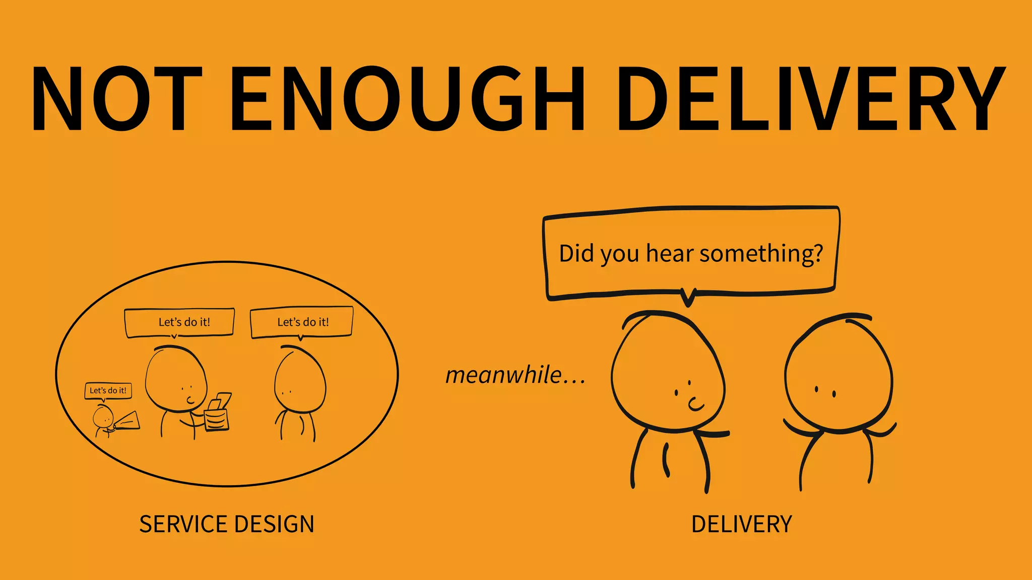 NOT ENOUGH DELIVERY
meanwhile…
Did you hear something?
DELIVERYSERVICE DESIGN
Let’s do it! Let’s do it!
Let’s do it!
 