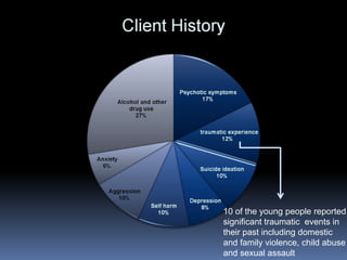 10 of the young people reported significant traumatic  events in their past including domestic and family violence, child abuse and sexual assault