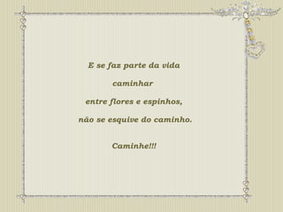 E se faz parte da vida 
caminhar 
entre flores e espinhos, 
não se esquive do caminho. 
Caminhe!!! 
 