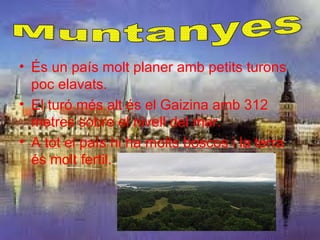 • És un país molt planer amb petits turons
  poc elavats.
• El turó més alt és el Gaizina amb 312
  metres sobre el nivell del mar.
• A tot el país hi ha molts boscos i la terra
  és molt fertil.
 