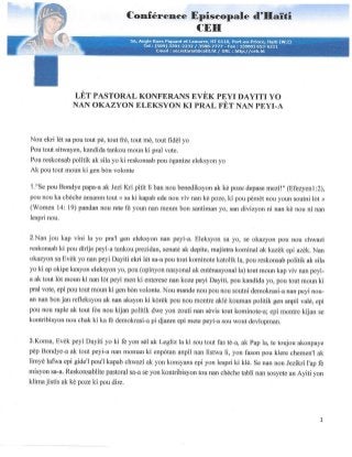la Lettre pastorale des évêques d'Haïti à l'occasion des élections 2015 (1)