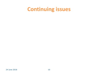 Continuing issues
24 June 2018 10
 