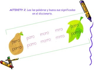 ACTIVITY 2. Lee las palabras y busca sus significados en el diccionario.