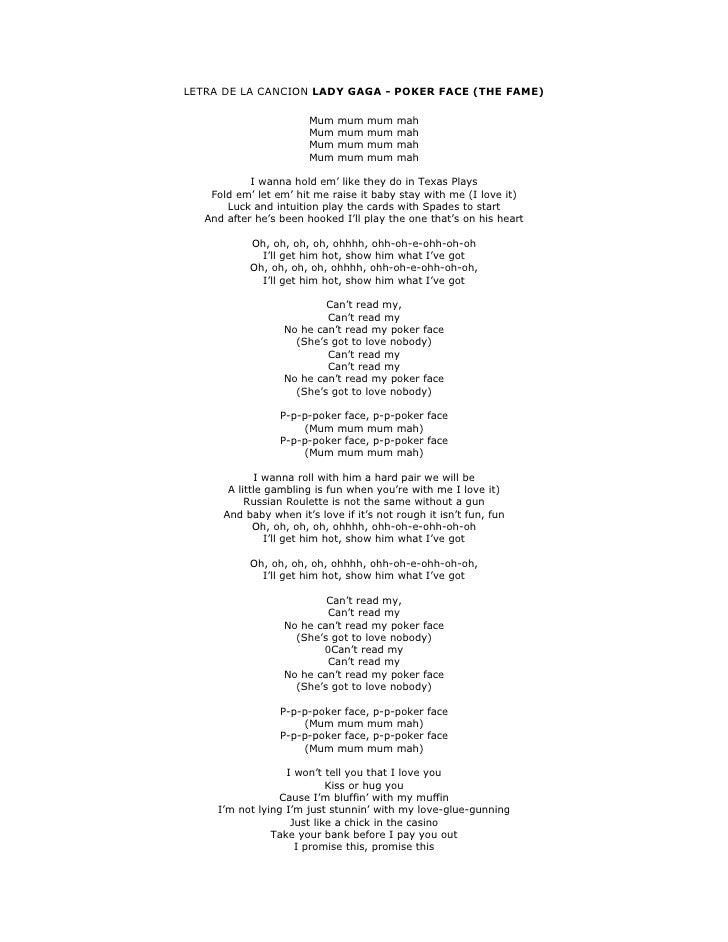 Letras Lady Gaga Poker Face Letras Lady Gaga Poker Face