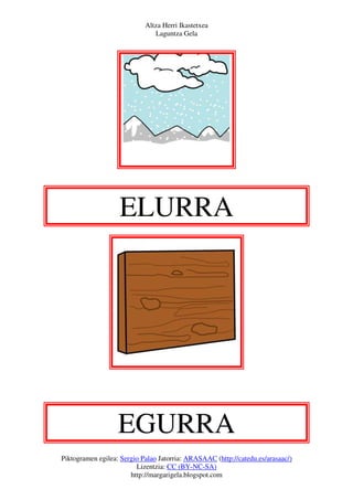 Altza Herri Ikastetxea
                               Laguntza Gela




                   ELURRA




                   EGURRA
Piktogramen egilea: Sergio Palao Jatorria: ARASAAC (http://catedu.es/arasaac/)
                         Lizentzia: CC (BY-NC-SA)
                       http://margarigela.blogspot.com
 