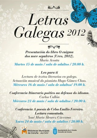 Cartel Letras Galegas 2012 na Biblioteca Ágora