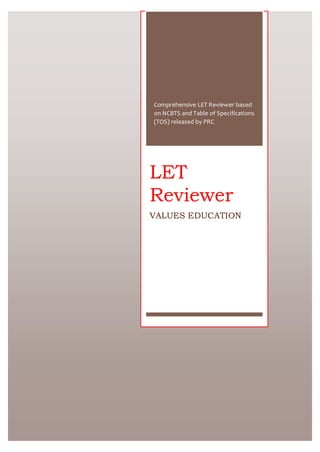 Comprehensive LET Reviewer based
on NCBTS and Table of Specifications
(TOS) released by PRC
LET
Reviewer
VALUES EDUCATION
 
