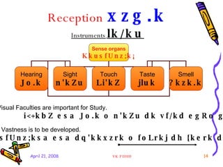 Reception   xzg.k Instruments   lk/ku Audio-Visual Faculties are important for Study. i<+kbZ esa Jo.k o n'kZu dk vf/kd egR...