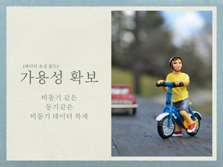 가용성 확보
비동기 같은
동기같은
비동기 데이터 복제
(데이터 유실 없는)
 