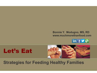 Bonnie Y. Modugno, MS, RD
www.muchmorethanfood.com

Let’s Eat
Strategies for Feeding Healthy Families

 