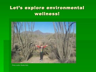 Let’s explore environmental wellness! Photo credits: Sheala Clark 