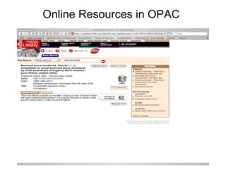 Online Resources in OPAC 