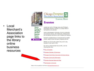 Local Merchant’s Association page links to the library online business resources 