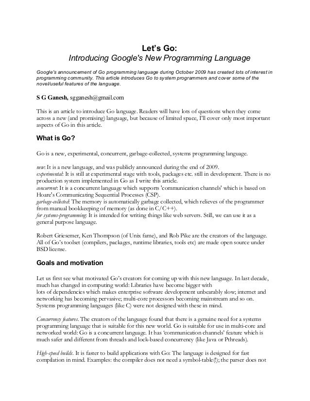 Lets Go Introduction To Googles Go Programming Language - 