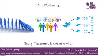 Drip Marketing...




                                Story Placement is the new viral!
  The Other Agency!               ...