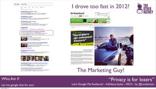 I drove too fast in 2012?




                                    The Marketing Guy!
  Who Am I?                          ...