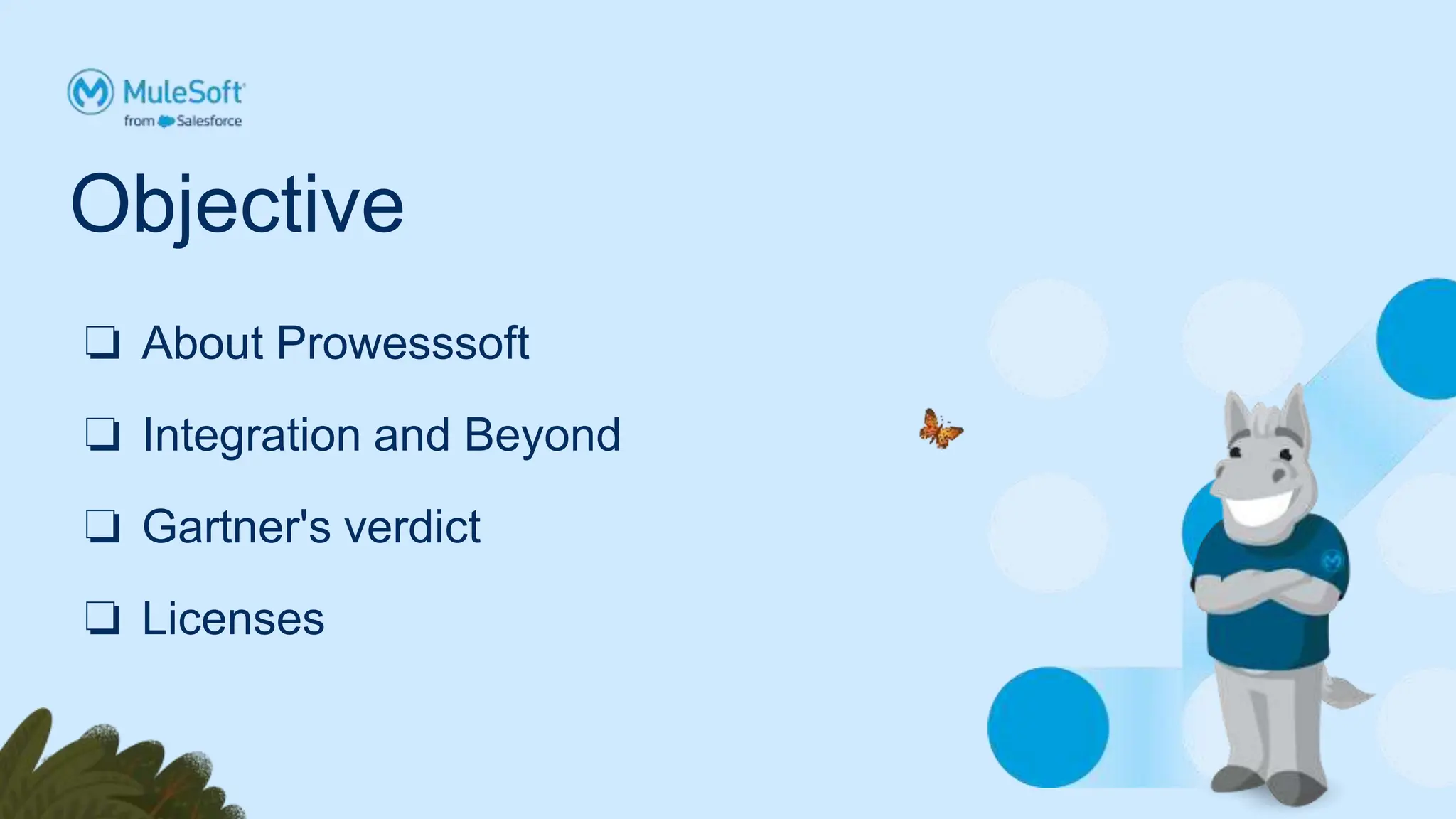 Objective
❏ About Prowesssoft
❏ Integration and Beyond
❏ Gartner's verdict
❏ Licenses
 