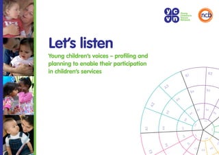 Let’s listen
Young children’s voices – profiling and
planning to enable their participation
in children’s services                                                                               B2
                                                                   B1


                                                    A3
                                                                                                B5
                                                                        B4

                                                         A6




                                          A2
                                                                                    B7        B8
                                                                                                          B9




                                                A5
                                                                        A9




                                                               A8
                                                                                          B1 0




                                                                             A1 0
                                               A4
                                     A1




                                                              A7




                                                                                                      C10
                                                                              0
                                                              E9



                                                                              E1
                                                                                              D 10




                                                                                                               D7
                                                                   E8
                                                E6
                                                                                                     D8
                                                                              E7         D9
                                          E3
 