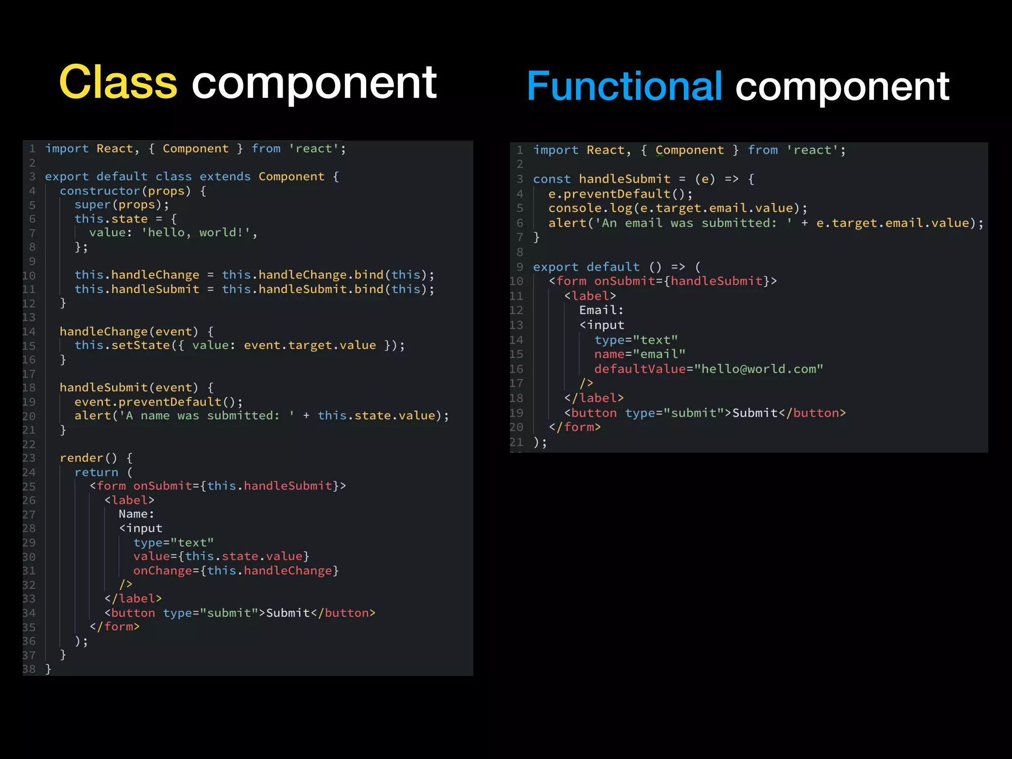 Class component Functional component
 