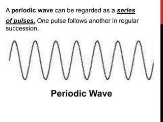 A periodic wave can be regarded as a series
of pulses. One pulse follows another in regular
succession.




               Periodic Wave
 