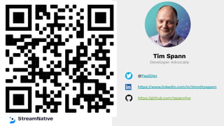 Tim Spann
Developer Advocate
@PaaSDev
https://www.linkedin.com/in/timothyspann
https://github.com/tspannhw
 
