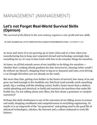 Let’s Not Forget Survival Skills - Andy Blumenthal